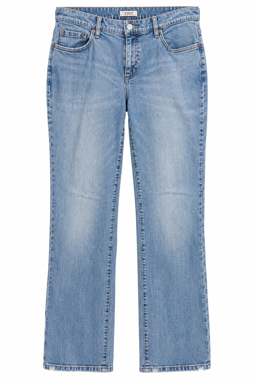 TINT Light Wash Straight Leg Jeans Distressed Pocket Fray Stretch Womens Size 14